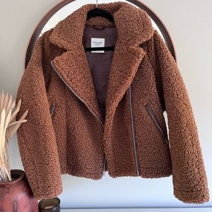 Abercrombie teddy bear faux leather jacket. New without tags. Size small.